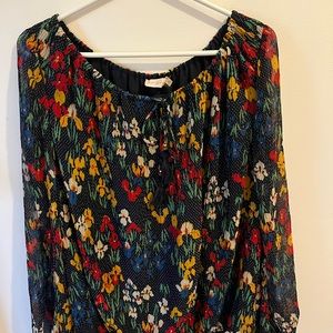 Tory Burch Navy Josephine Iris Garden Blouse, Size Medium